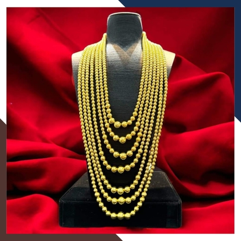 Vòng cổ hầu đồng, dây chuyền 7 sơị bi bạc ta nguyên chất trọng lượng 10 cây mạ vàng mã TL10C1533