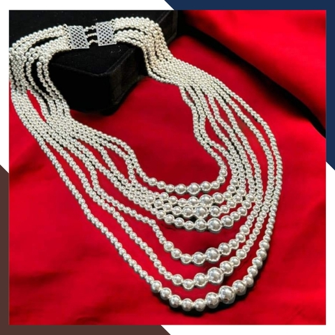 Vòng cổ hầu đồng, dây chuyền 7 sơị bi bạc ta nguyên chất trọng lượng 10 cây mạ vàng mã TL10C1533