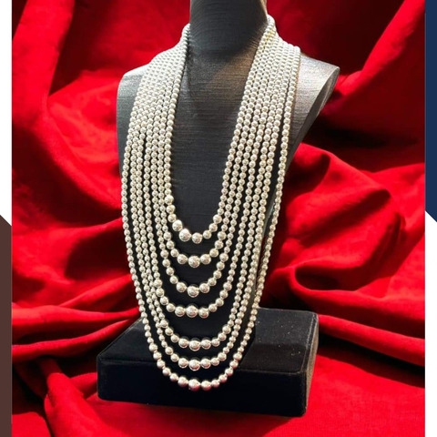 Vòng cổ hầu đồng, dây chuyền 7 sơị bi bạc ta nguyên chất trọng lượng 10 cây mạ vàng mã TL10C1533