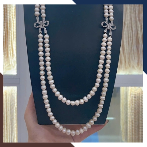 Vòng Cổ Ngọc Trai 2 Tầng Đính Nơ VCNT131 – Lựa Chọn Hoàn Hảo Cho Phong Cách Sang Trọng & Thanh Lịch