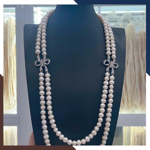 Vòng Cổ Ngọc Trai 2 Tầng Đính Nơ VCNT131 – Lựa Chọn Hoàn Hảo Cho Phong Cách Sang Trọng & Thanh Lịch