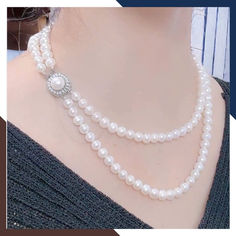 Vòng cổ ngọc trai 2 vòng đôi cao cấp cho nữ mặc áo dài đẹp mã 78CH850