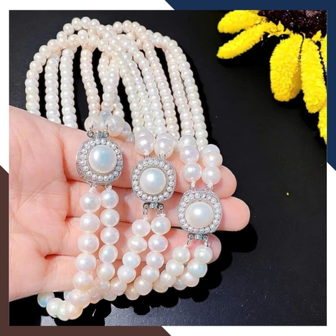 Vòng cổ ngọc trai 2 vòng đôi cao cấp cho nữ mặc áo dài đẹp mã 78CH850