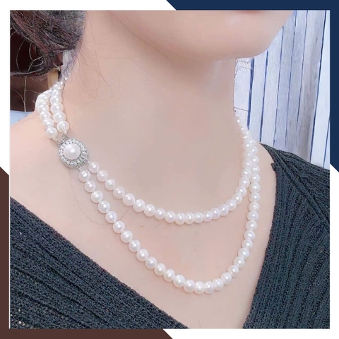 Vòng cổ ngọc trai 2 vòng đôi cao cấp cho nữ mặc áo dài đẹp mã 78CH850