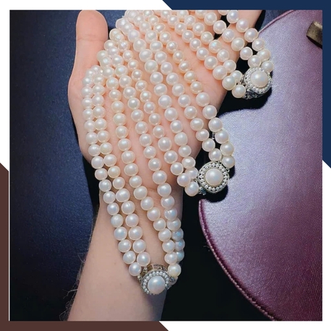 Vòng cổ ngọc trai 2 vòng đôi cao cấp cho nữ mặc áo dài đẹp mã 78CH850