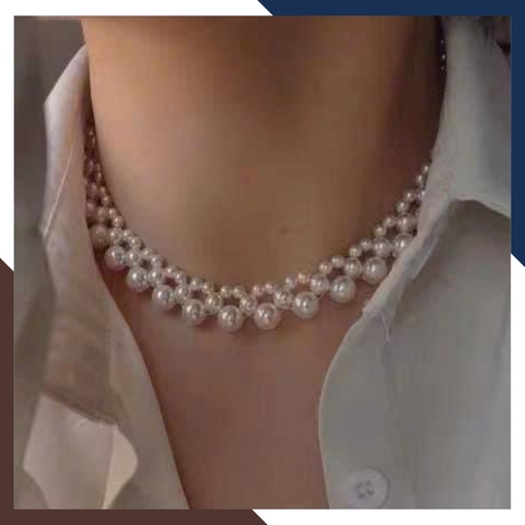 Vòng cổ choker ngọc trai đan hạt to với hạt nhỏ tinh xảo mã 58AC900
