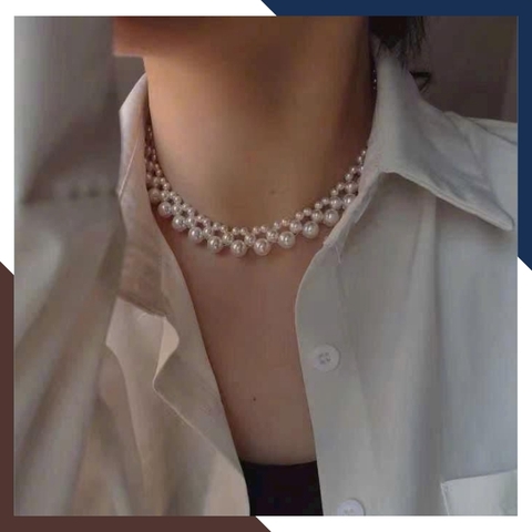 Vòng cổ choker ngọc trai đan hạt to với hạt nhỏ tinh xảo mã 58AC900
