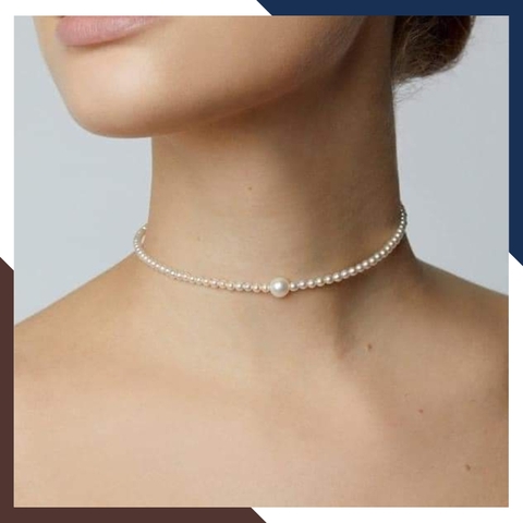 Vòng cổ ngọc trai choker hạt nhỏ có mặt mix khoá vàng cao cấp cho nữ trẻ đẹp mã 45T280V350