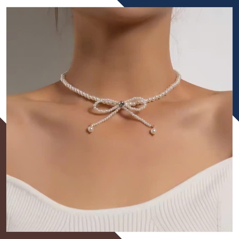 Vòng Cổ Ngọc Trai Choker Hạt Nhỏ Kết Hình Nơ VCNT147 – Điểm Nhấn Duyên Dáng Cho Nàng Thêm Quyến Rũ