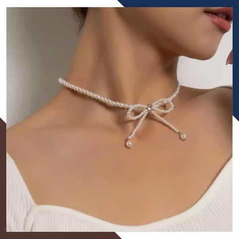 Vòng Cổ Ngọc Trai Choker Hạt Nhỏ Kết Hình Nơ VCNT147 – Điểm Nhấn Duyên Dáng Cho Nàng Thêm Quyến Rũ