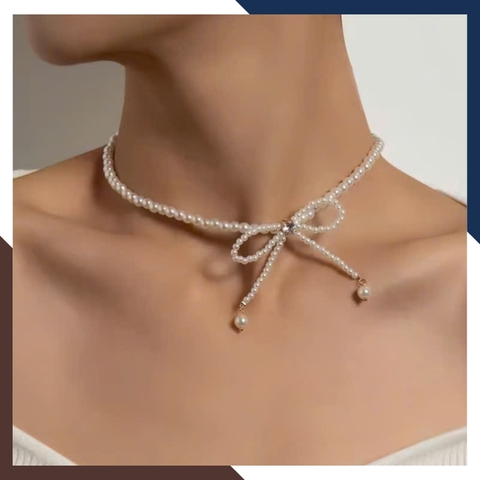 Vòng Cổ Ngọc Trai Choker Hạt Nhỏ Kết Hình Nơ VCNT147 – Điểm Nhấn Duyên Dáng Cho Nàng Thêm Quyến Rũ