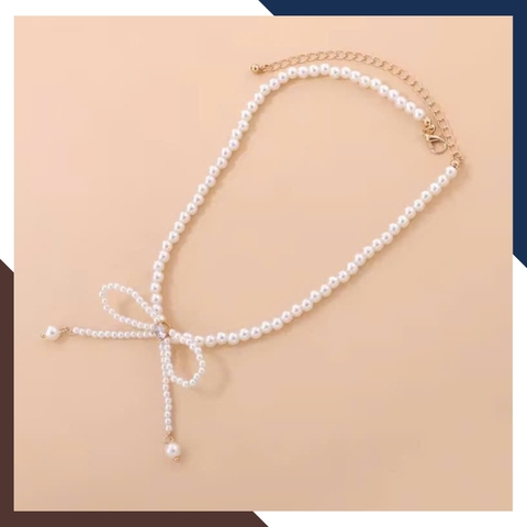 Vòng Cổ Ngọc Trai Choker Hạt Nhỏ Kết Hình Nơ VCNT147 – Điểm Nhấn Duyên Dáng Cho Nàng Thêm Quyến Rũ