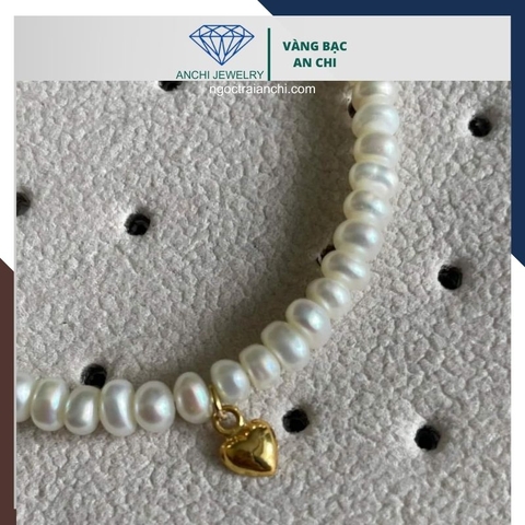 Vòng cổ choker ngọc trai nhỏ phối trái tim vàng 10k 56AC650