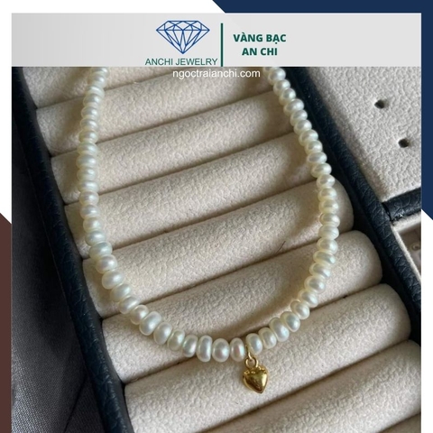Vòng cổ choker ngọc trai nhỏ phối trái tim vàng 10k 56AC650