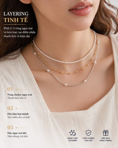 Vòng Cổ Ngọc Trai Choker Phối Hạt Bạc VCNT188 – Nhỏ Gọn, Bắt Sáng Tinh Tế, Không Bị “Dừ”