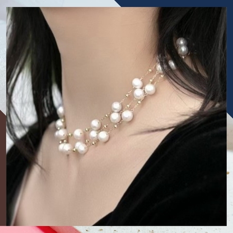 Vòng cổ ngọc trai dài 100cm mix bi bạc, vòng ngọc trai mặc áo dài cho nữ mã 78AC1200