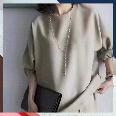 Vòng cổ ngọc trai dài 100cm mix bi bạc, vòng ngọc trai mặc áo dài cho nữ mã 78AC1200