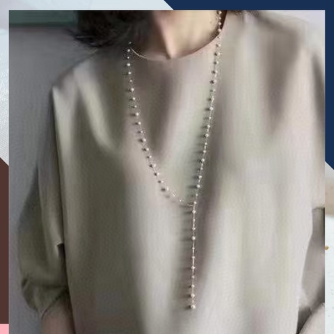 Vòng cổ ngọc trai dài 100cm mix bi bạc, vòng ngọc trai mặc áo dài cho nữ mã 78AC1200