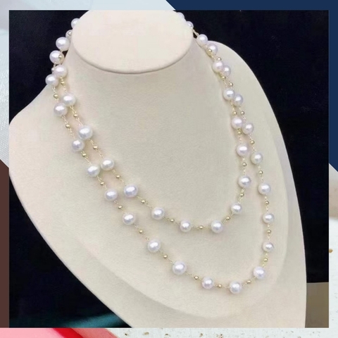 Vòng cổ ngọc trai dài 100cm mix bi bạc, vòng ngọc trai mặc áo dài cho nữ mã 78AC1200