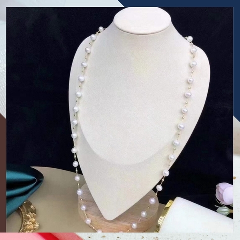 Vòng cổ ngọc trai dài 100cm mix bi bạc, vòng ngọc trai mặc áo dài cho nữ mã 78AC1200