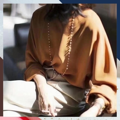 Vòng cổ ngọc trai dài 100cm mix bi bạc, vòng ngọc trai mặc áo dài cho nữ mã 78AC1200