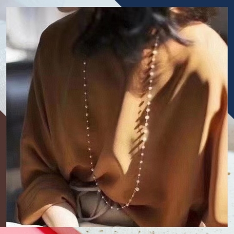 Vòng cổ ngọc trai dài 100cm mix bi bạc, vòng ngọc trai mặc áo dài cho nữ mã 78AC1200