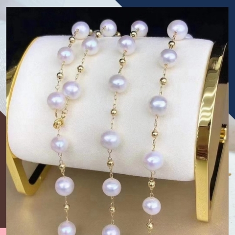 Vòng cổ ngọc trai dài 100cm mix bi bạc, vòng ngọc trai mặc áo dài cho nữ mã 78AC1200