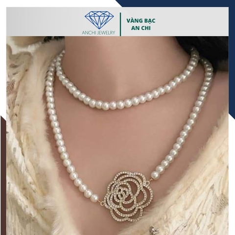 Vòng cổ ngọc trai dài 95cm khóa hoa hồng to cho nữ mặc áo dài mã 78AC850