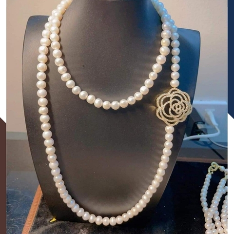 Vòng cổ ngọc trai dài 95cm khóa hoa hồng to cho nữ mặc áo dài mã 78AC850