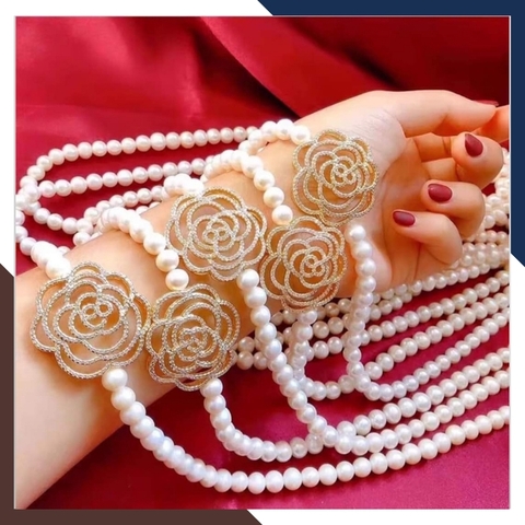 Vòng cổ ngọc trai dài 95cm khóa hoa hồng to cho nữ mặc áo dài mã 78AC850