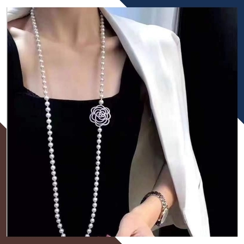 Vòng cổ ngọc trai dài 95cm khóa hoa hồng to cho nữ mặc áo dài mã 78AC850