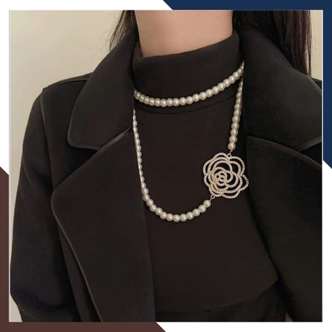 Vòng cổ ngọc trai dài 95cm khóa hoa hồng to cho nữ mặc áo dài mã 78AC850