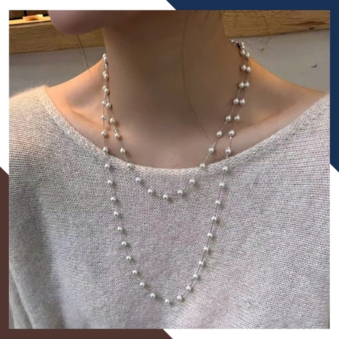 Vòng Cổ Ngọc Trai Dài 150CM Kiểu Dây Bạc Mix Cách Hạt VCNT102