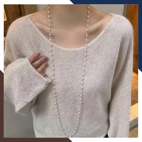 Vòng Cổ Ngọc Trai Dài 150CM Kiểu Dây Bạc Mix Cách Hạt VCNT102