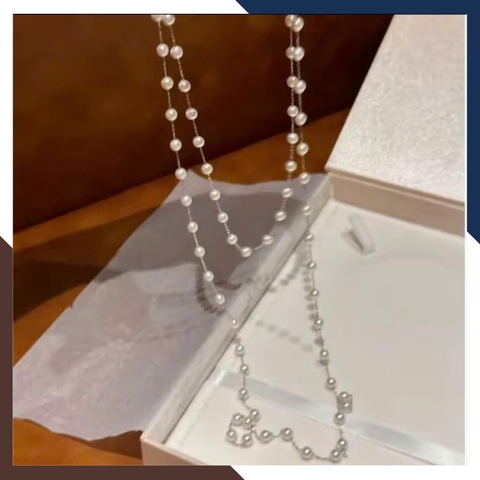 Vòng Cổ Ngọc Trai Dài 150CM Kiểu Dây Bạc Mix Cách Hạt VCNT102