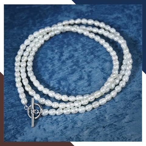 Vòng cổ ngọc trai dài 65cm dáng hạt gạo khóa OT trẻ trung VCNT161