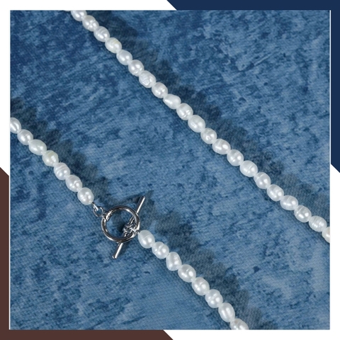 Vòng cổ ngọc trai dài 65cm dáng hạt gạo khóa OT trẻ trung VCNT161