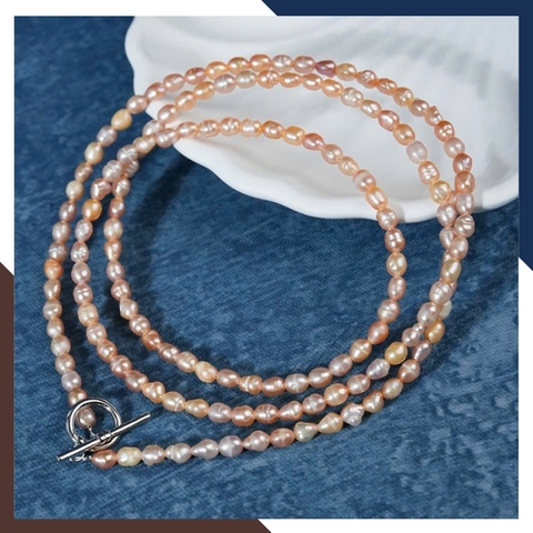 Vòng cổ ngọc trai dài 65cm dáng hạt gạo khóa OT trẻ trung VCNT161