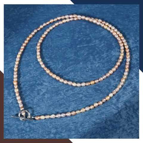 Vòng cổ ngọc trai dài 65cm dáng hạt gạo khóa OT trẻ trung VCNT161