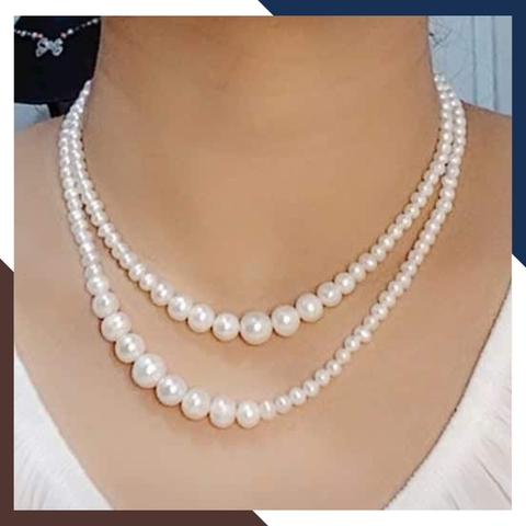 Vòng cổ ngọc trai dài 80cm phối hạt to nhỏ độc đáo cho nữ mặc áo dài đẹp mã 410T400D80