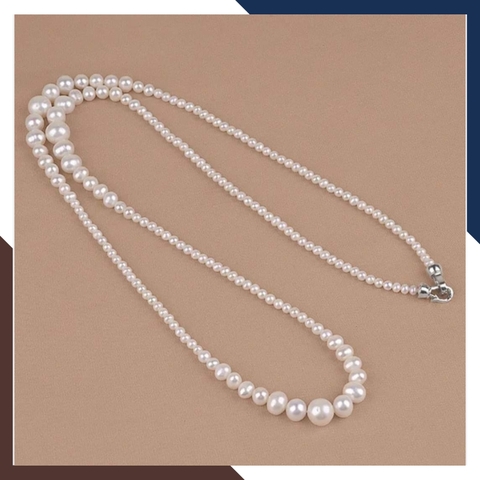 Vòng cổ ngọc trai dài 80cm phối hạt to nhỏ độc đáo cho nữ mặc áo dài đẹp mã 410T400D80