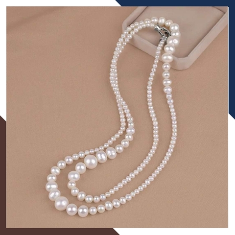Vòng cổ ngọc trai dài 80cm phối hạt to nhỏ độc đáo cho nữ mặc áo dài đẹp mã 410T400D80