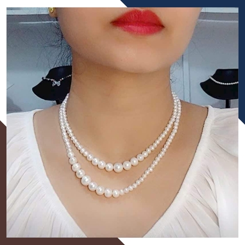 Vòng cổ ngọc trai dài 80cm phối hạt to nhỏ độc đáo cho nữ mặc áo dài đẹp mã 410T400D80