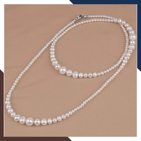 Vòng cổ ngọc trai dài 80cm phối hạt to nhỏ độc đáo cho nữ mặc áo dài đẹp mã 410T400D80