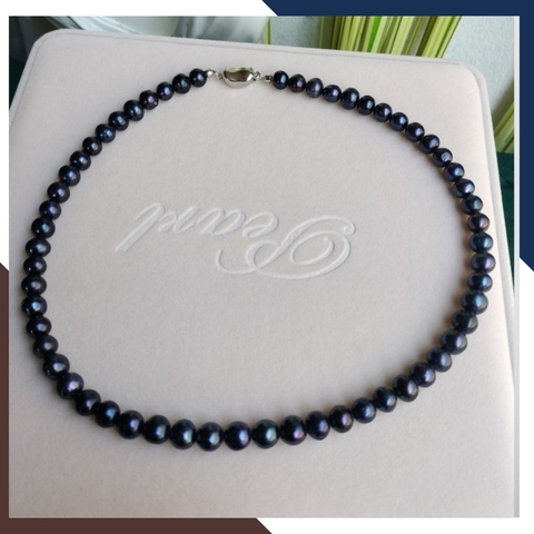Vòng cổ ngọc trai đen tự nhiên, vòng ngọc trai mặc áo dài cho nữ mã 89AC325