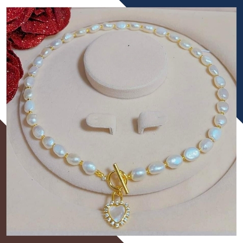 Vòng cổ ngọc trai dị dáng choker mặc áo dài đẹp cho nữ, mẫu khóa hình trái tim mã K50T78220