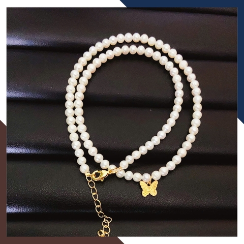 Vòng cổ ngọc trai hạt nhỏ dáng choker phối charm bướm vàng 10k VCNT155 – Tinh tế, nổi bật