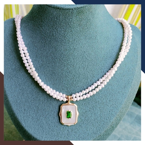 Vòng cổ ngọc trai nhí dáng choker 2 vòng đôi có mặt sang trọng cho nữ mặc áo dài nổi bật mã 34AC840