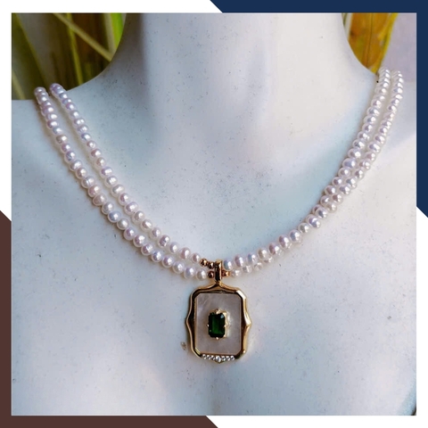 Vòng cổ ngọc trai nhí dáng choker 2 vòng đôi có mặt sang trọng cho nữ mặc áo dài nổi bật mã 34AC840