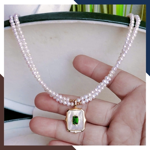 Vòng cổ ngọc trai nhí dáng choker 2 vòng đôi có mặt sang trọng cho nữ mặc áo dài nổi bật mã 34AC840